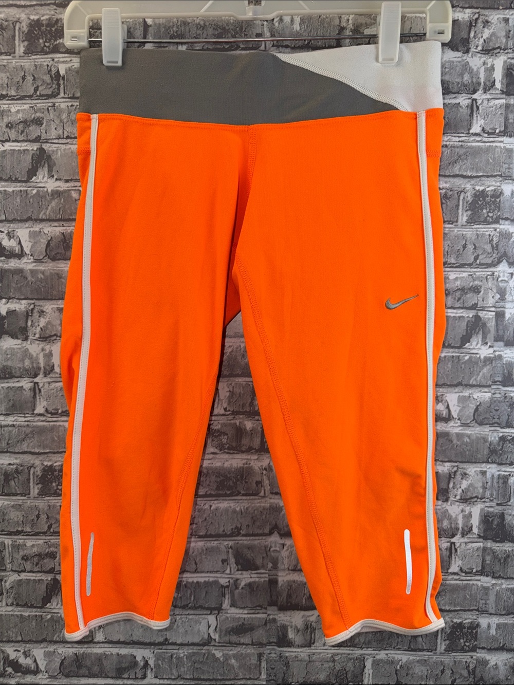 Nike Bright Orange Capri Leggings with Gray Waistband